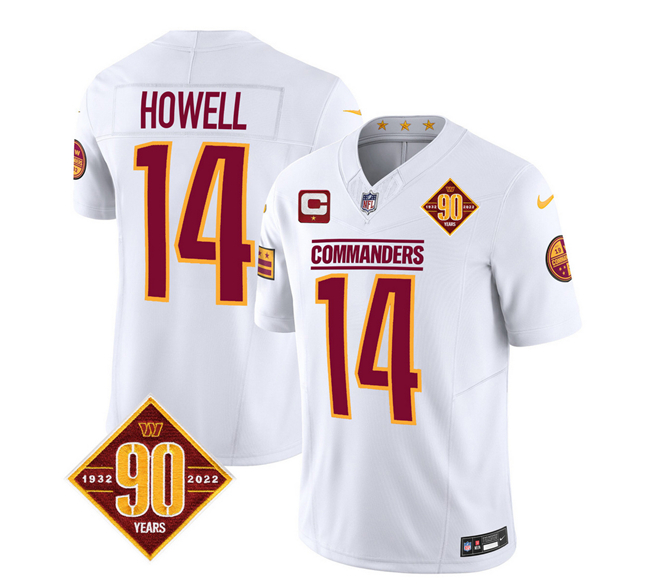 Men's Washington Commanders #14 Sam Howell White 2023 F.U.S.E. 90th Anniversary Vapor Limited Football Stitched Jersey